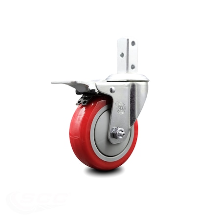 4 Inch Red Poly Wheel Swivel 3/4 Inch Square Stem Caster With Total Lock Brake